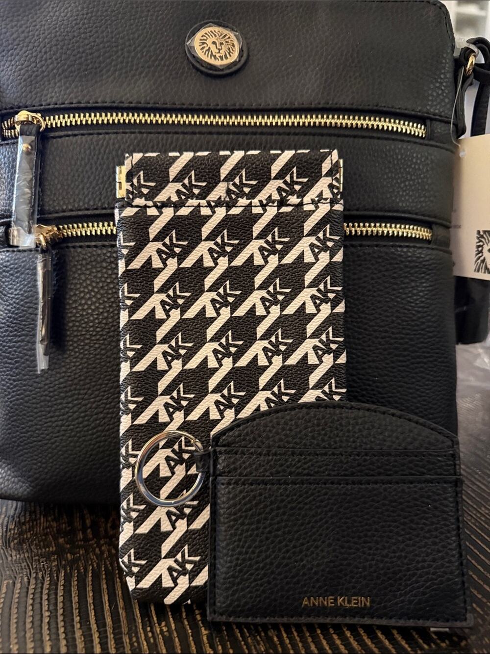 Anne Klein 3 Piece Black Saddle Traveler Crossbody sunglass case card case | NWT